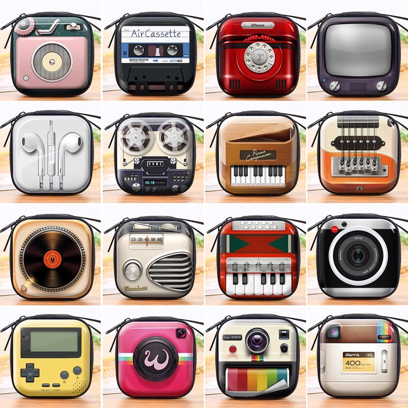 Creative Retro Tinplate Tape Women's Coin Purse mini Camera Men's Wallet Cartoon Key Case Coin Earphone Storage Bag