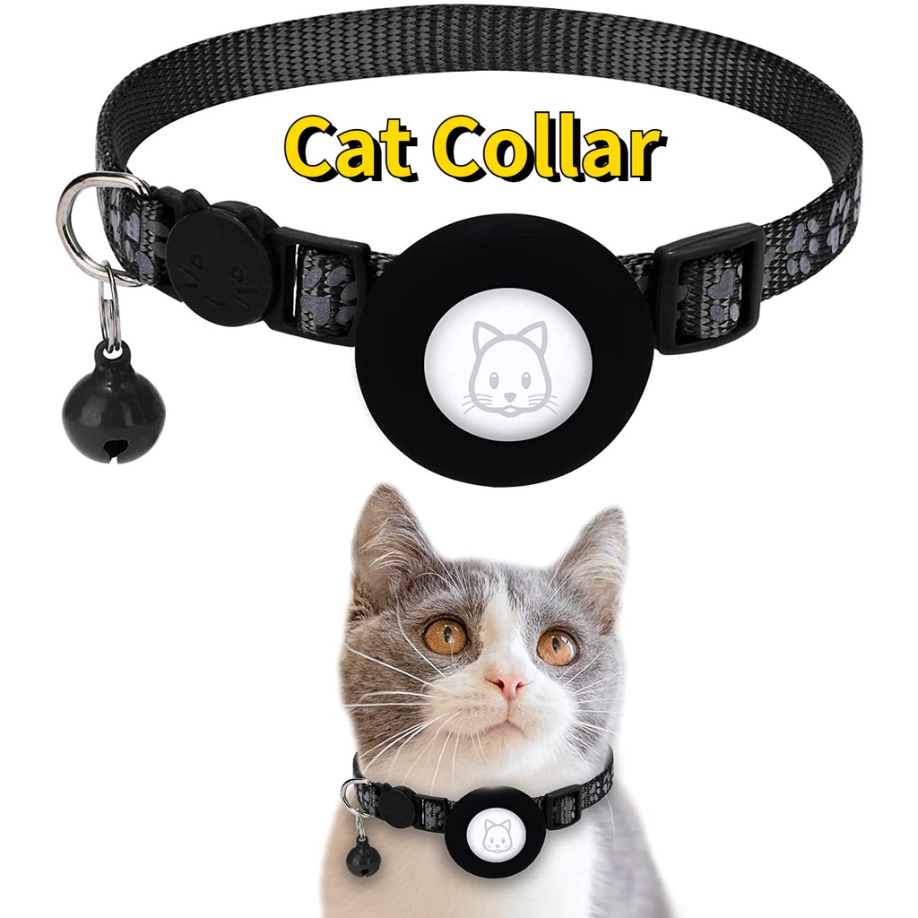 Cat Collar, Reflective Bell and Silicone Waterproof Airtag Holder Case Compatible with Apple , Breakaway Safety Buckle Collar for Kitten Puppy