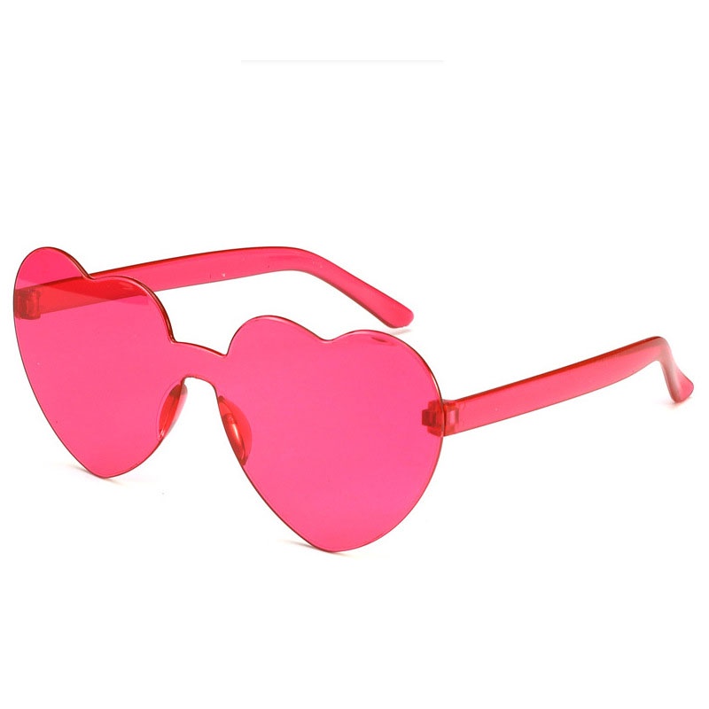 Love Heart Shape Sunglasses Women Rimless Frame Tint Clear Lens Colorful Sun Glasses Female Red Pink Yellow Shades Travel