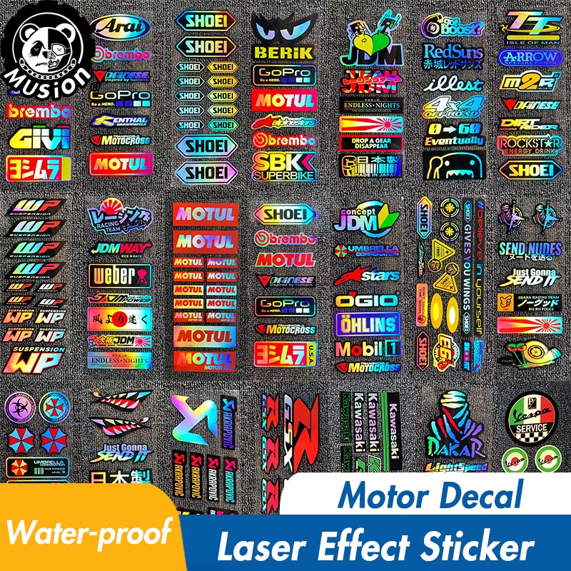 Motorcycle Laser Sticker Set Holographic Helmet Decal Side Strip Fender Body Bike Stickers Car Decal Waterproof