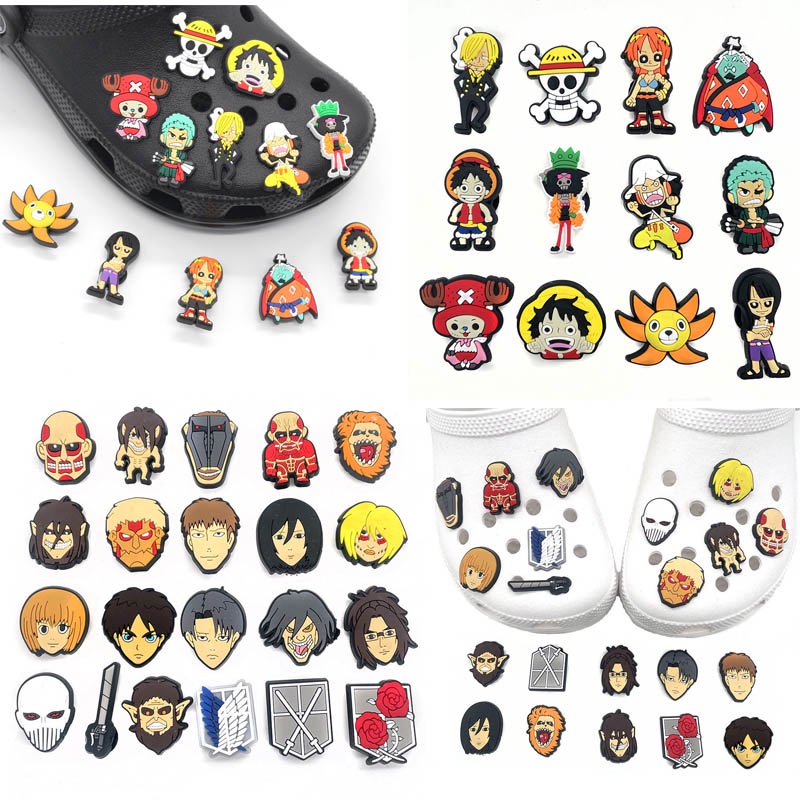 Cartoon One Piece Jibitz Attack on Titan Croc Jibbits Charm Zoro Anime Jibits for Men Shoe Accessories Decorations