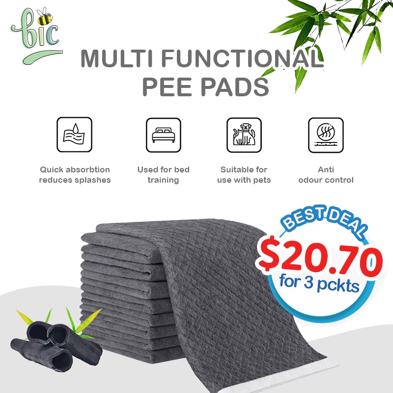 BIC CHARCOAL Pet Training Pads Disposable Pee Pad Diaper for Dogs, Cats, Rabbits, Birds & Small Animals (S/M/L/XL)