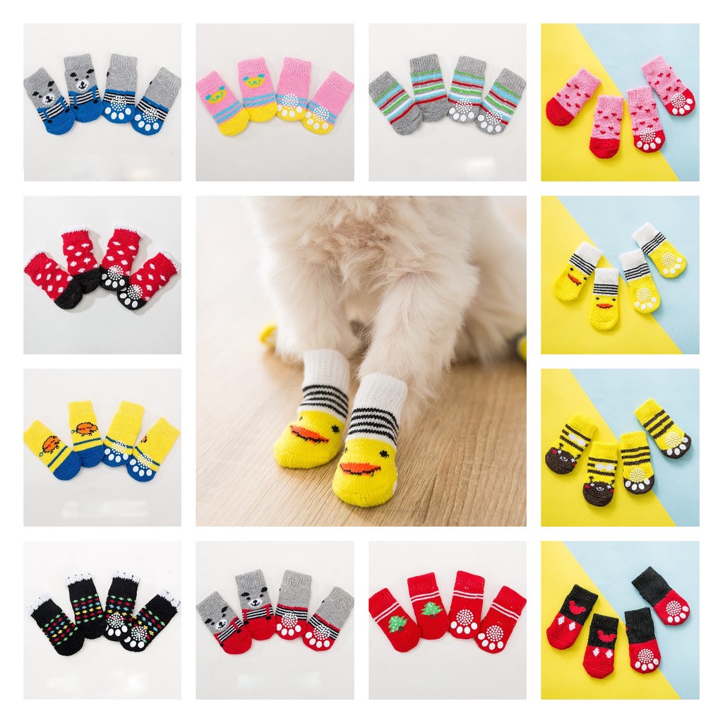 4 PCS Dog Accessories Dog Shoes Dog Socks Anty Slip Cat Socks Pet Socks Dog Shoes