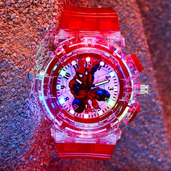 Cartoon Kids Spiderman Watch LED Light Kids Watches for Boys Girls Students Analog Watch Colorful Flash Hello Kitty,Frozen,Paw Patrol,Among Us,Ultraman Watch