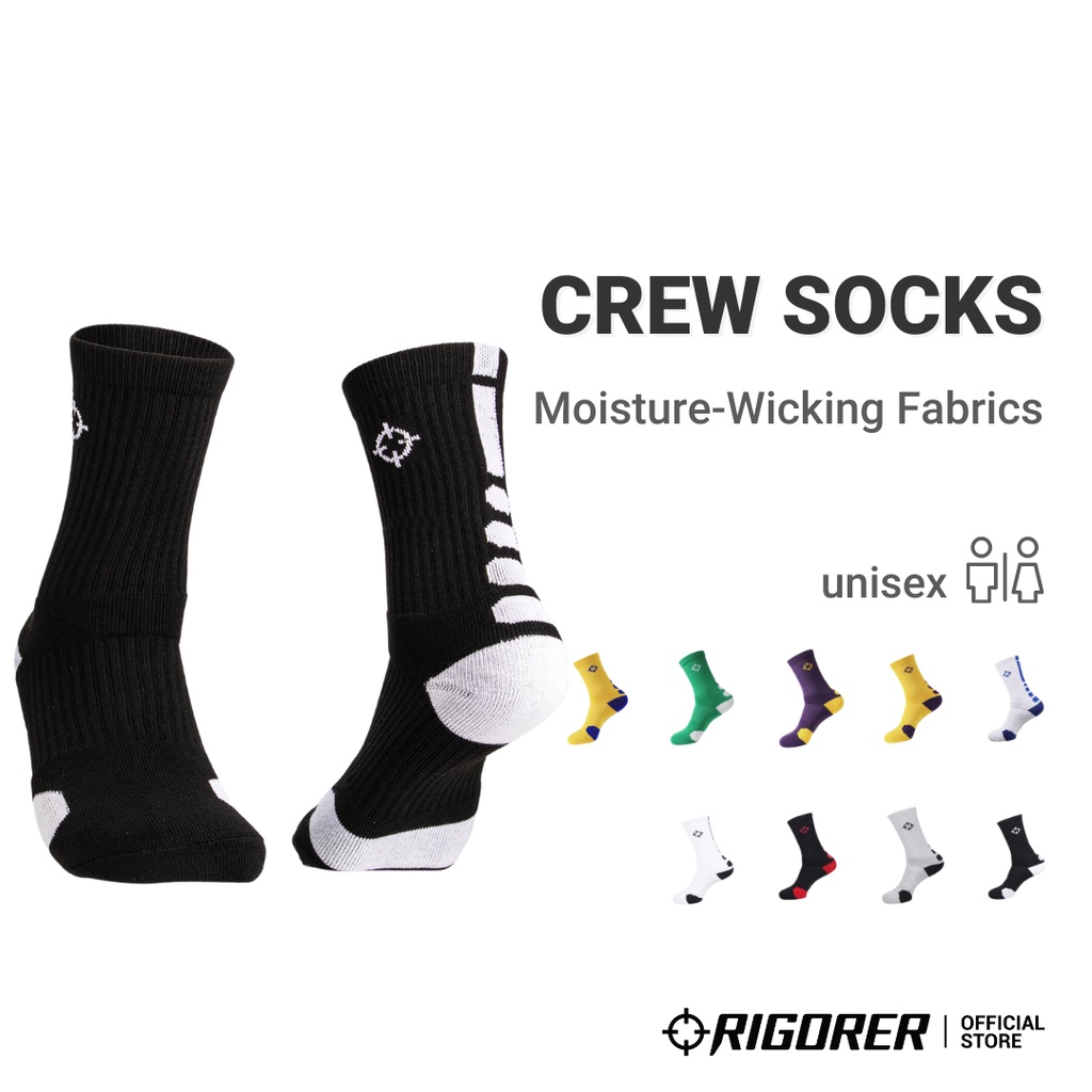 Rigorer Crew Socks [S04] - (Thick Polyester Sock For Men Basketball Exercise High Ankle Colour Black White Mens Sports)