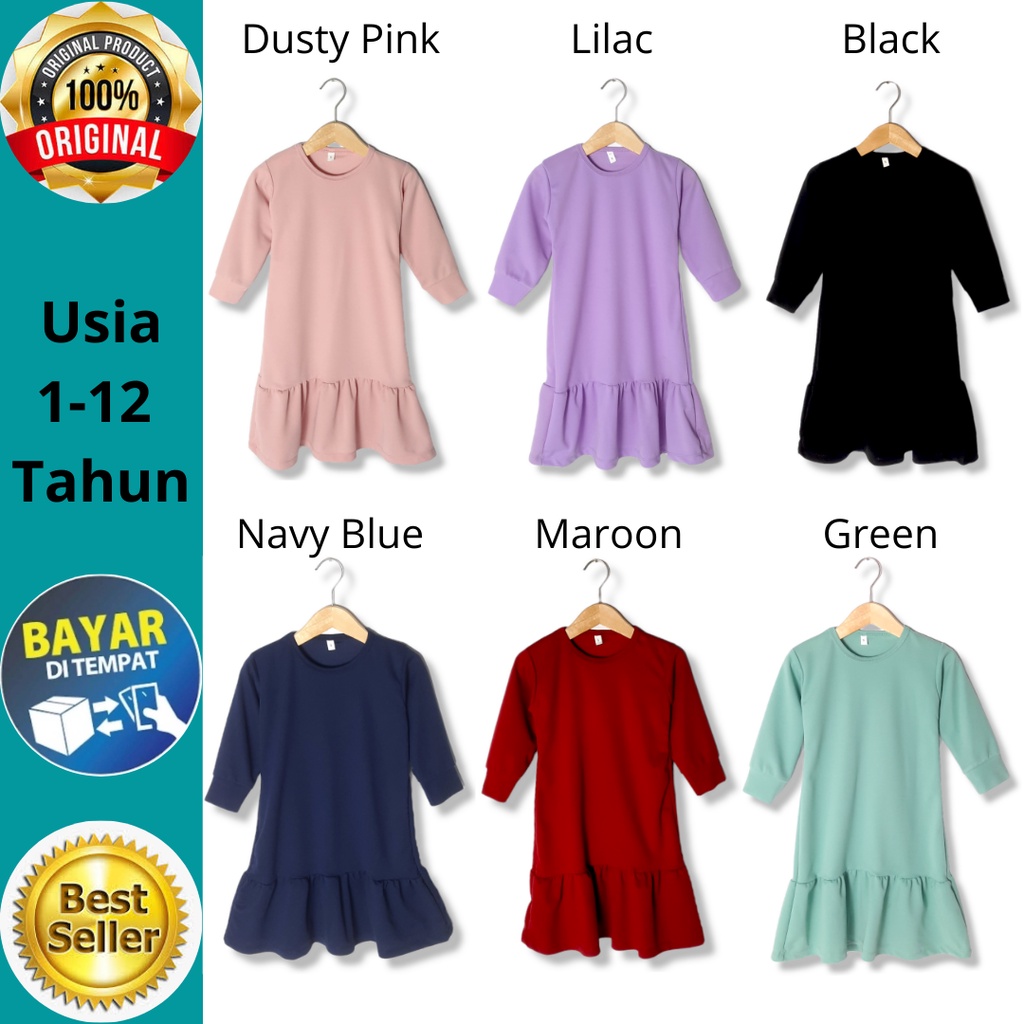 Polos - Long Sleeve Muslim Girls Dresses Age 1-12 Years