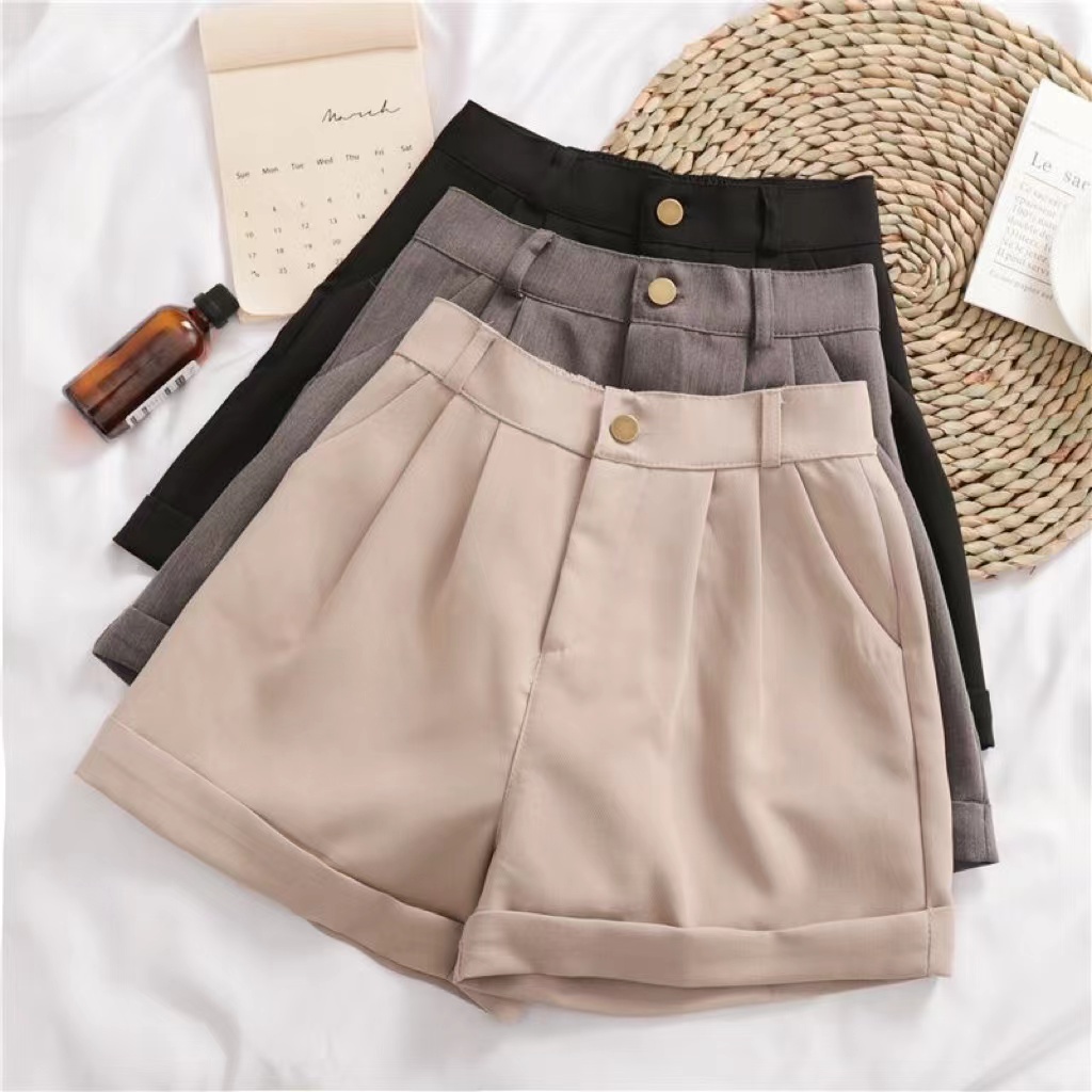 Korean women's plain suit shorts wide leg casual shorts