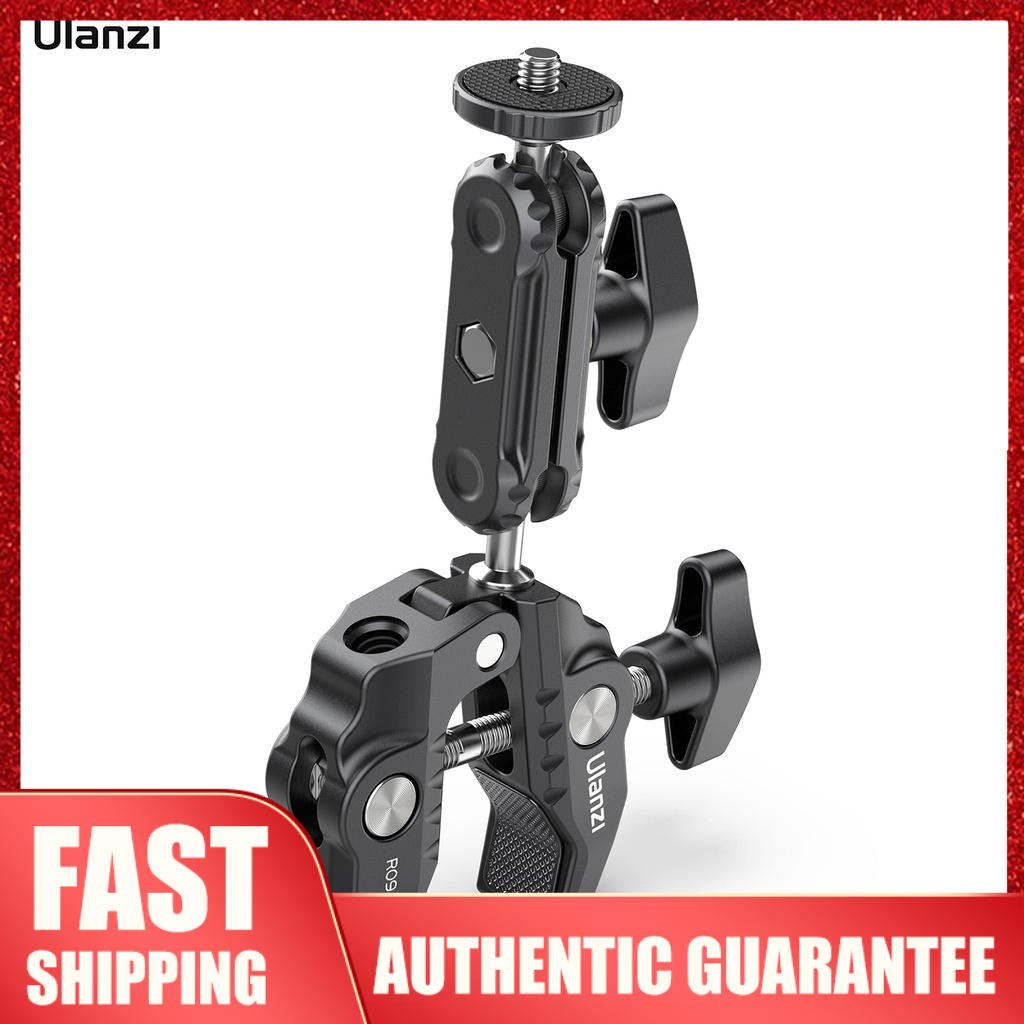 Ulanzi R094 Multi-functional Super Clamp Ball Mount Clamp Dual 360° Rotatable Ballhead Aluminum Alloy with 1/4 Inch Screw 3/8 Inch Thread 1.5kg Load Bearing