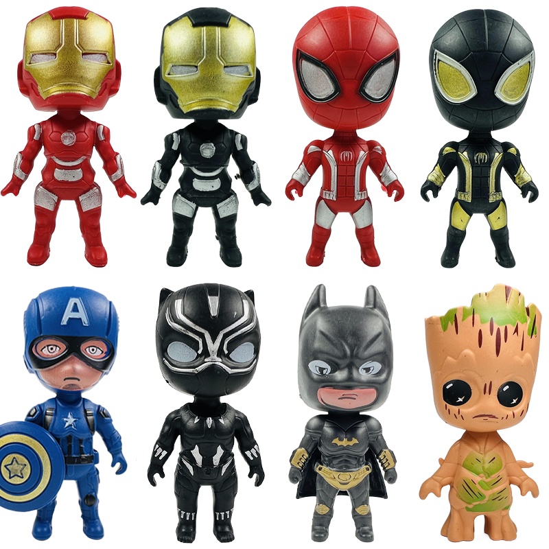 Marvel Heroes 8CM Avengers Action Figure - Spider Man,Iron Man,Captain America, Black Panther, Batman & Groot