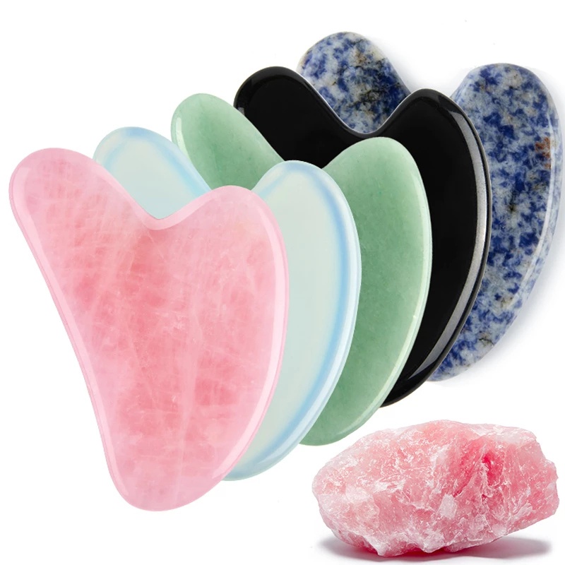 Natural Stone Jade Gouache Scraper Rose Quartz Facial Gua Sha Tools Massage Stone Face Massager Body Facial Eye Lifting Wrinkle Remover