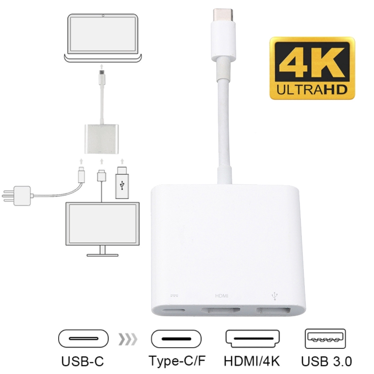 3 In 1 Type C USB3.0 Hub Type C To HDMI USB 3.0 Charging Adapter USB C To HDMI Converter For PC Accessories