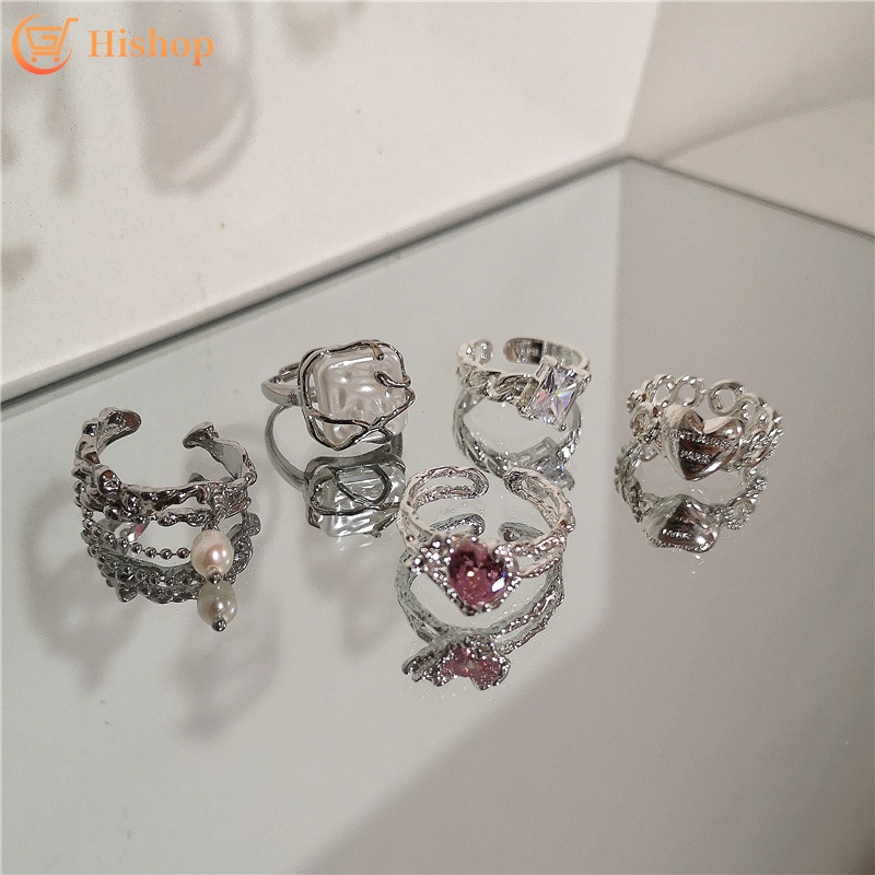 Personalized Gem Spider Diamond Ring Set Heart Open Adjustable Gold Silver Rings for Women Accessories Jewelry