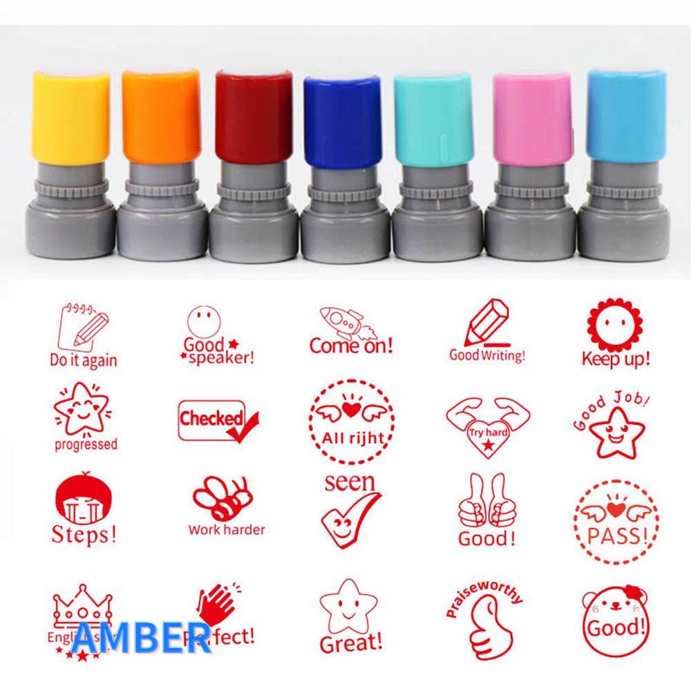 AMBER Student Reward Seal Self-ink Encouragement Commentary Stamp English Photosensitive Chapter DIY Children Toy Stamps Scrapbooking Stamper Kids Seal Teaching stamp