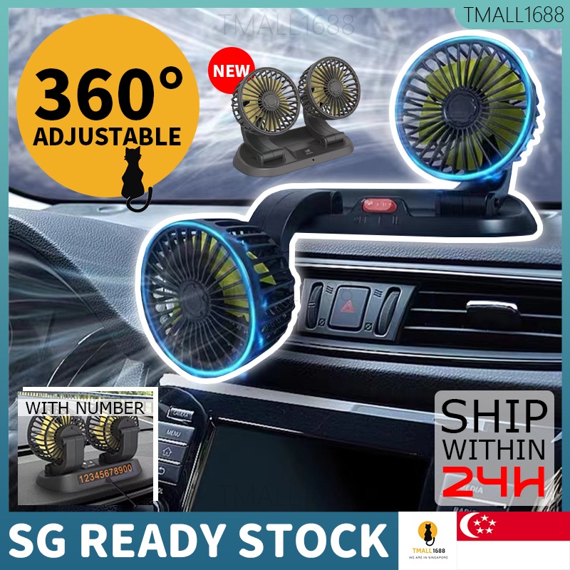[✅SG Ready Stock] Car Strong Dual Fan Air Conditioning Double Booster Cooler 360° Desktop USB Mini Fan For Car Van Truck