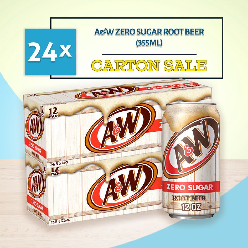 [Bundle of 2 Cartons] A&W Root Beer Zero Sugar 12/12oz [EXPIRY: 22 JUNE 2023]