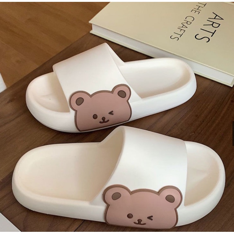 [SG Stock]Cute Bear Thick-Soled Slippers Indoor Home Couple