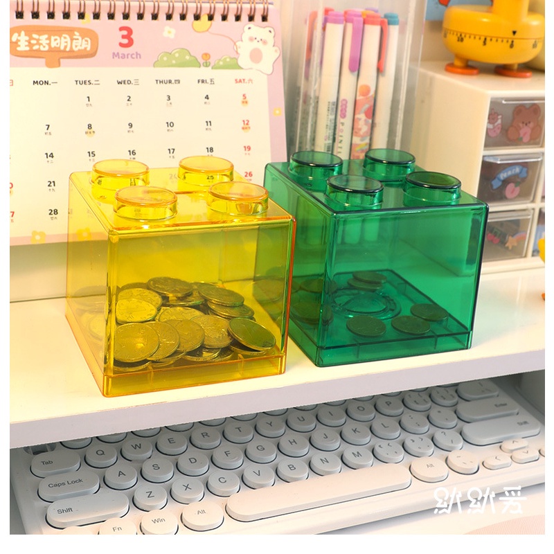 Large Capacity Organizer Storage Box Transparent Piggy Bank Building Blocks Coin Bank Ins Style