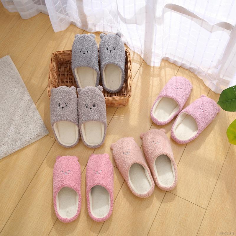 Non-Slip Floor Warm Couple Slippers for Bedroom Women Slippers Indoor Plush Soft Cute Bear Cotton Slipper Shoes