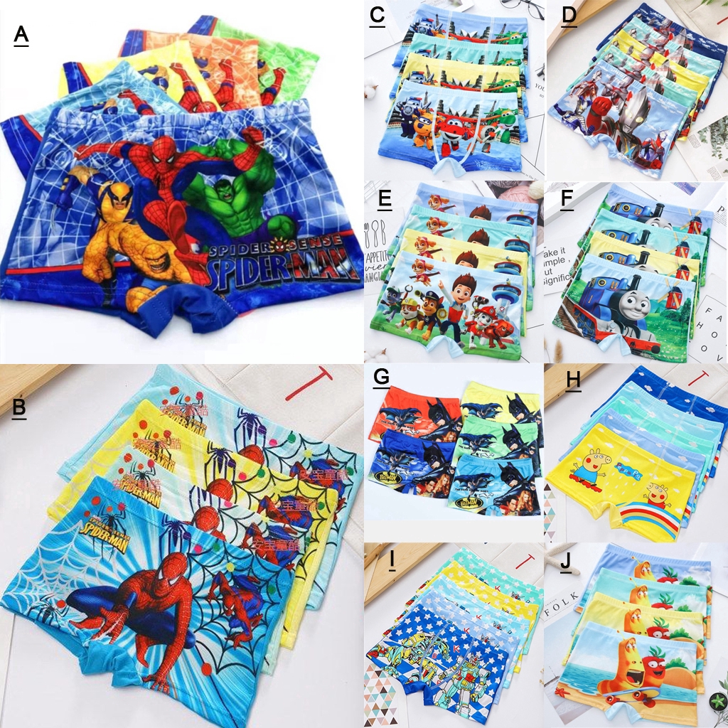 4 PACK Kids Boys Spiderman Hulk Super Wings Paw Patrol Underwear Boxer Shorts Underpants 4 IN 1