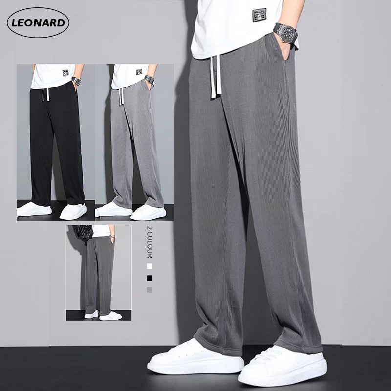 M-8XL Plain Color Pants Men Summer Thin Ice Silk Cool Straight Leg Long Pants Casual Plus Size Sweatpants
