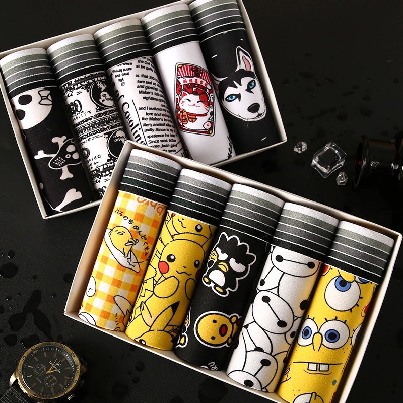 【KINGDAFA】3/5PCS Men Underwear Set Men's Boxer Briefs Cartoon Underwear Men Breathable Mens Underwear Boxer Cute Boxer Shorts for Men 卡通男士内裤 男生内裤 內褲男