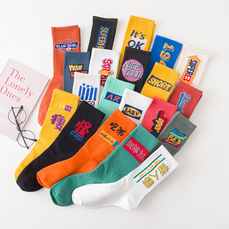 Korean style fashion Harajuku street hip hop socks unisex fun men's socks happy skateboard character letter ladies socks