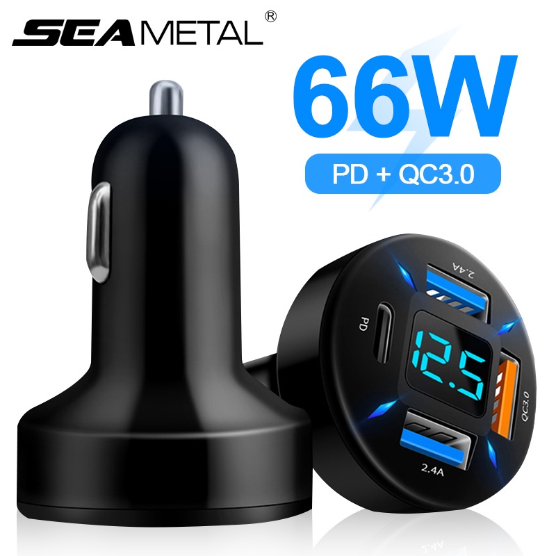 SEAMETAL Car Universal 66W Car Charger QC3.0+PD 4 USB 12V 24v Car Fast Charger
