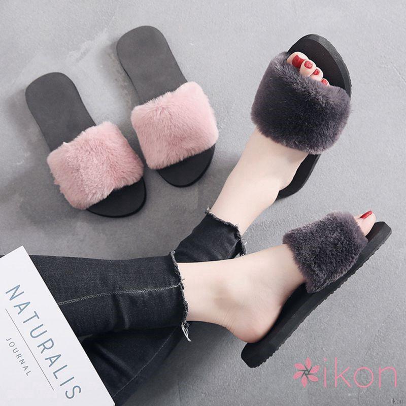 Women Slippers Fur House Slippers Autumn Winter Fur  Home Anti-Slip Warm Trailer Shoes