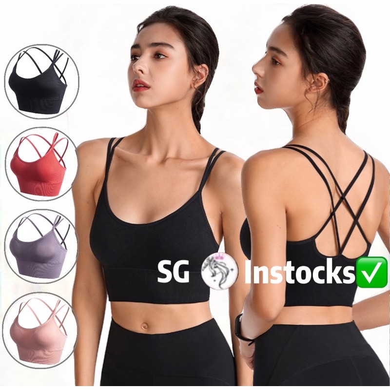 SG SELLER INSTOCKS(HIGH IN DEMAND)- CHEAP COMFORTABLE LADIES SPORTS/YOGA PADDED SLIGHT PUSHUP SEAMLESS CRISS CROSS BACK