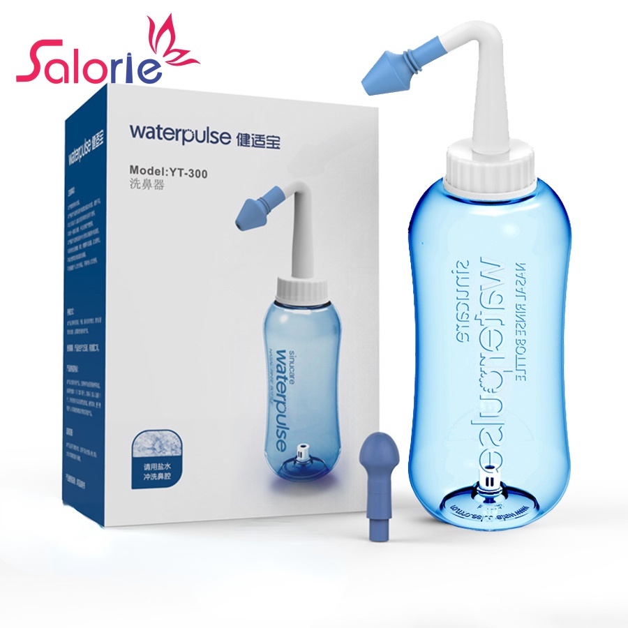 Salorie waterpulse wash nasal nose bottle 70/300/500ml nasal irrigation sinus rinse with nasal wash salt 2.25/2.7/4.5g for adult kids sinus allergies cold flu clean nose