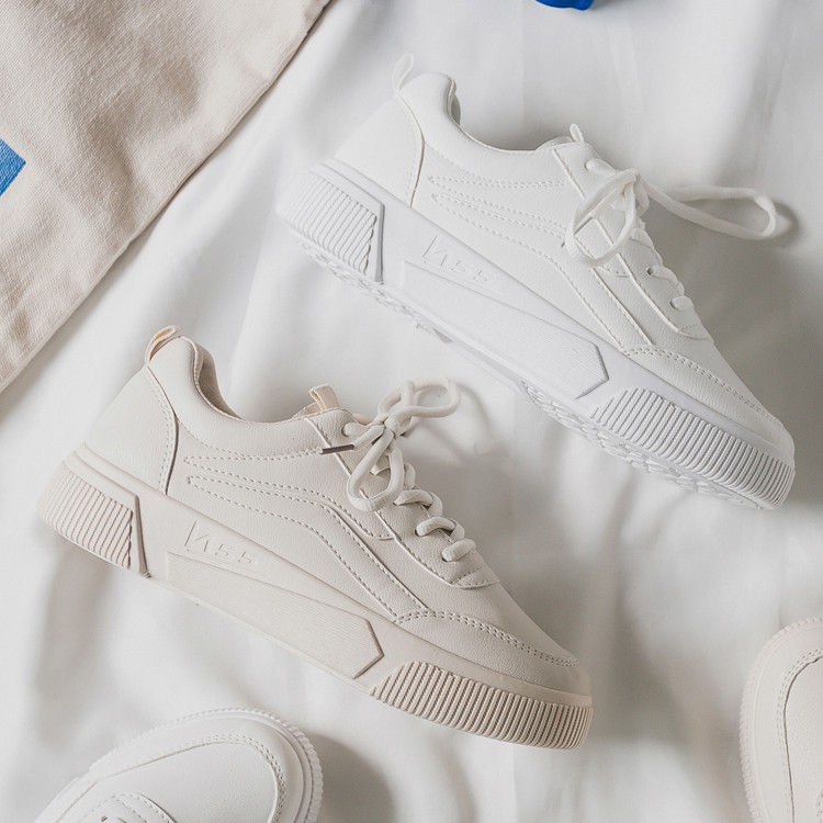 women's sneakers korean style beige white platform sole street fashion skateboard shoes