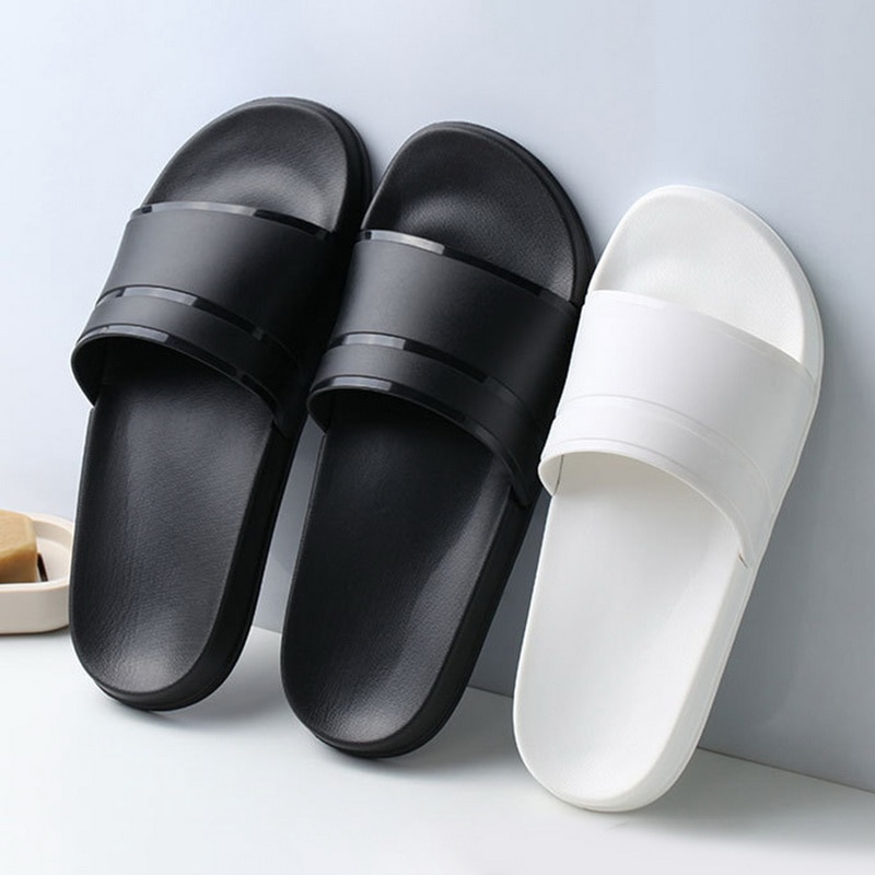 Men Slippers Casual Black White Shoes New Non-slip Bathroom Soft Sole Women Plus Size 47