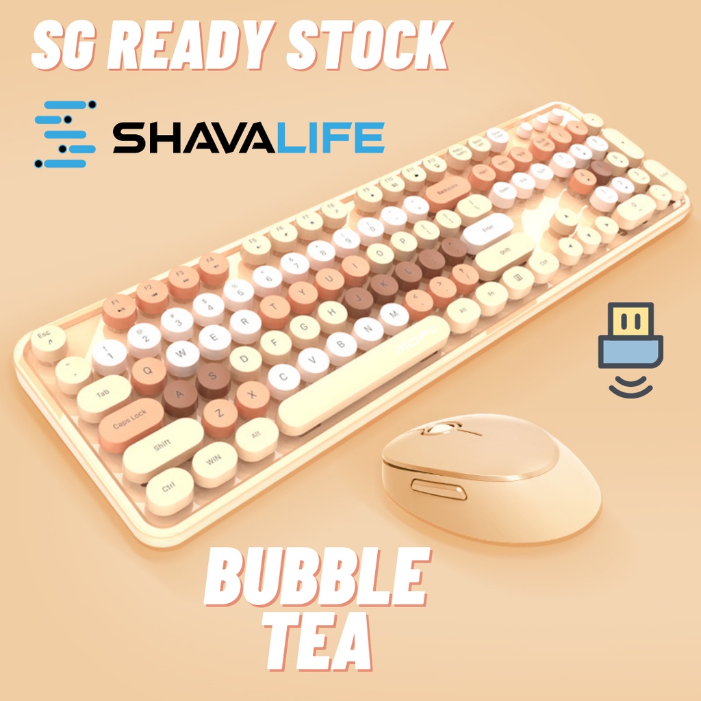 [Ready Stock SG] Wireless Keyboard Mouse Combo Vintage Round Keycaps