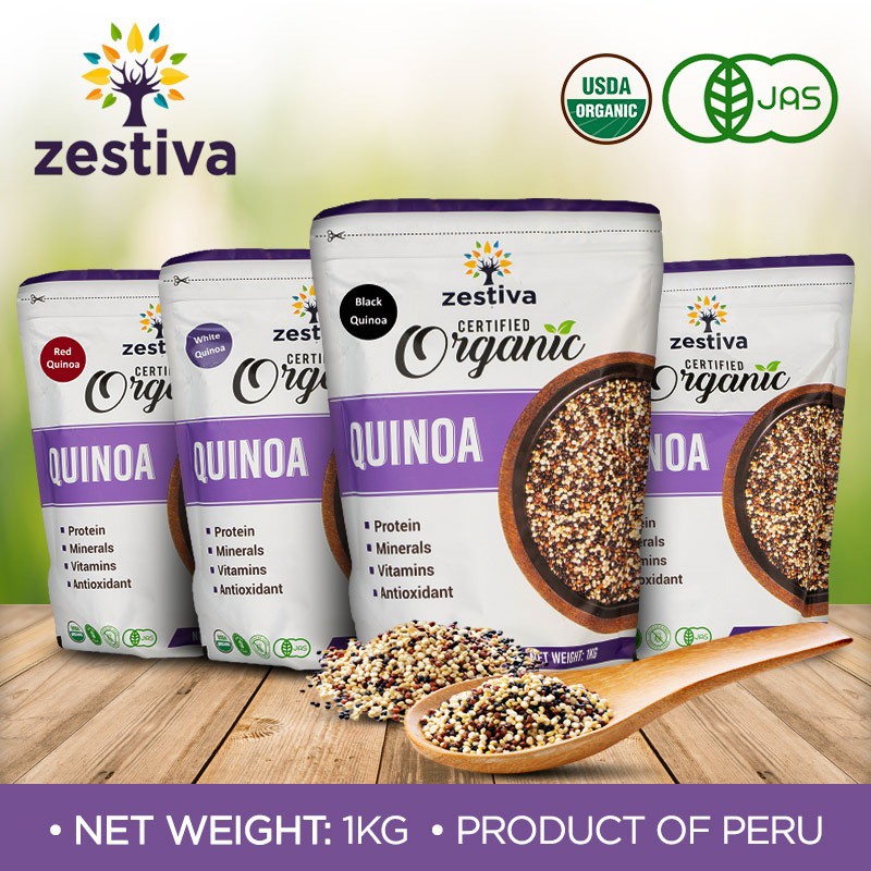 Zestiva Organic White, Tricolor, Red, Black, Instant White Quinoa, 1KG/pack
