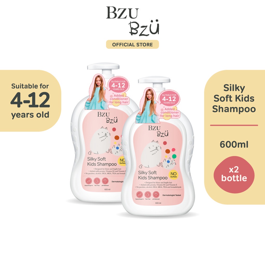 BzuBzu Silky Soft Kids Shampoo and Conditioner Bundle Deal, 600ml | Tear-Free | Designed for Frizzy & Fragile Hair