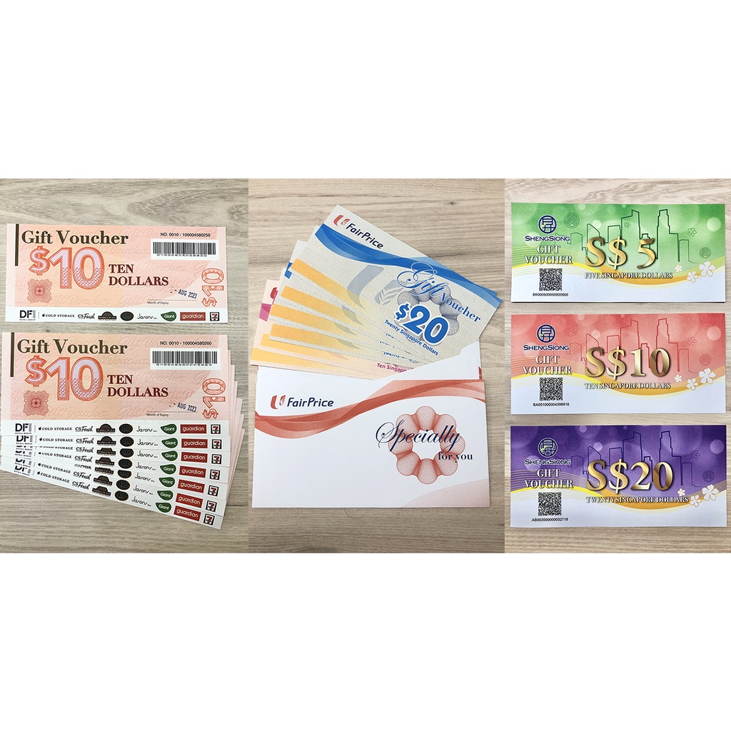 Mix Set Fairprice/ Cold Storage/ Giant/ Jasons/ 7-11/ Guardian/ CS Fresh/ Sheng Siong/ Don Don Donki voucher