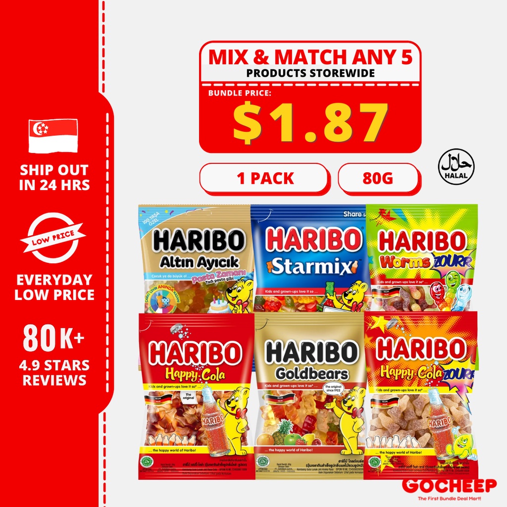 (1pack) Haribo Gummy Candy Snack Sweet Jelly Candies Gummy Bear Children Day Marshmallow Seaweed GoCHEEP