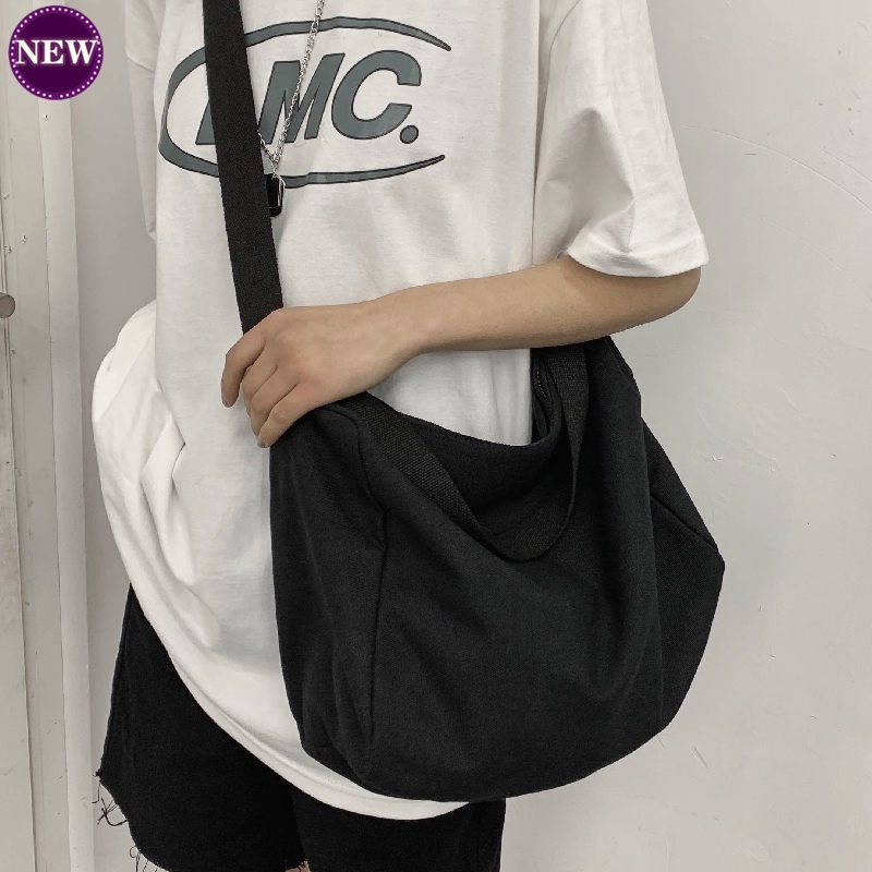 Solid Color Korean Fashion Ulzzang Canvas Bag Capacity Men Sling Bag Shoulder Crossbody Bag