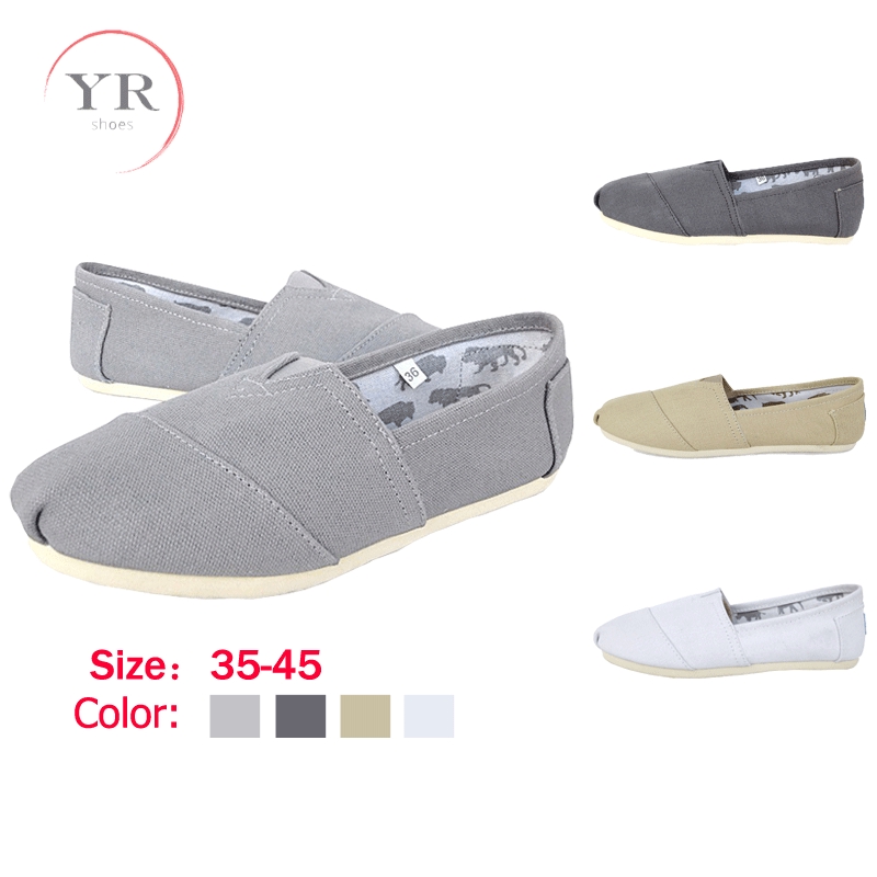 Ready Stock Unisex Toms Shoes Canvas Shoes Pure Color Flat Shoes