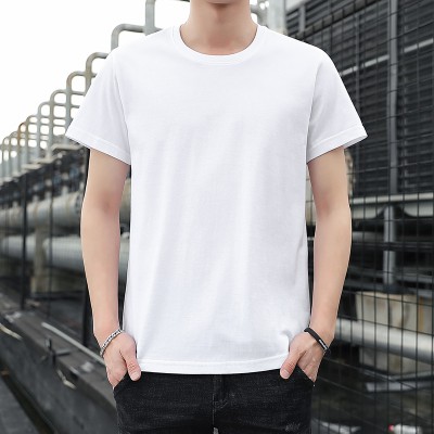 Plain Round Neck T-shirt - White / Black New T-shirt men's short-sleeved breathable solid t-shirt
