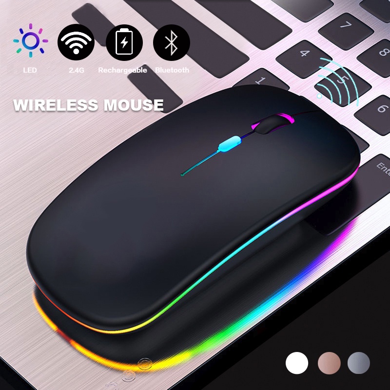 1600Dpi 7Colors LED Lights Rechargeable Wireless Mouse Silence Smart Sleep Cordless Bluetooth 5.0 2.4gHZ Transfer Mice For Home Office Gaming PC Laptop Computer
