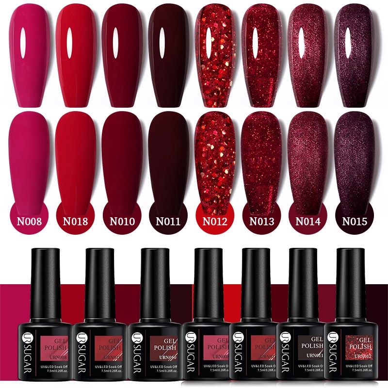 ?UR Sugar Gel Nail Polish Red Purple Pink Gel Polish Manicure For Nails Top Coat Soak Off UV Gel   Glitter Varnish 7.5ML Christmas Gift