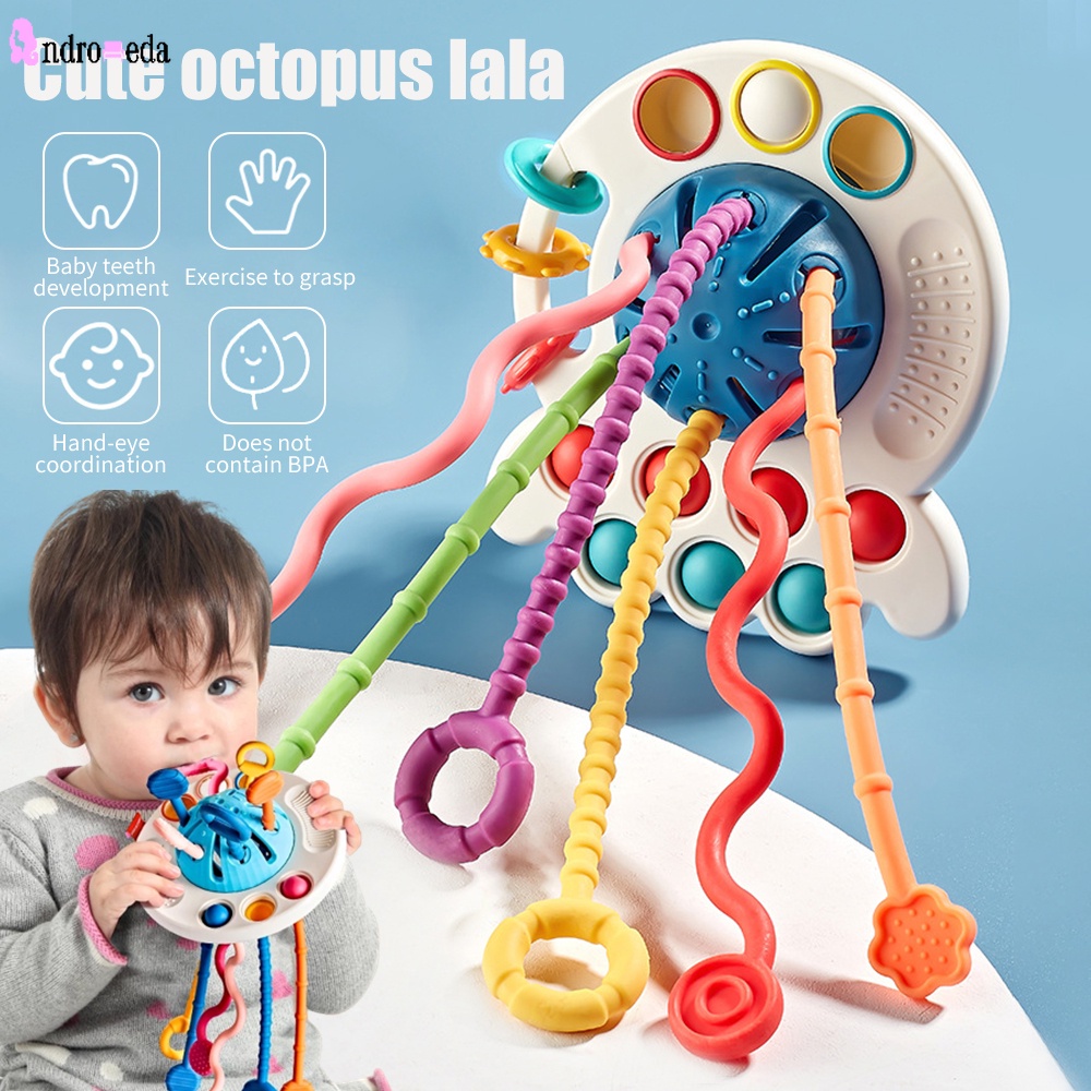 3 In 1 Baby Montessori Pull String Sensory Toys 0-3Y Silicone Teething Activity Toy for Toddler Finger Grasp Training
