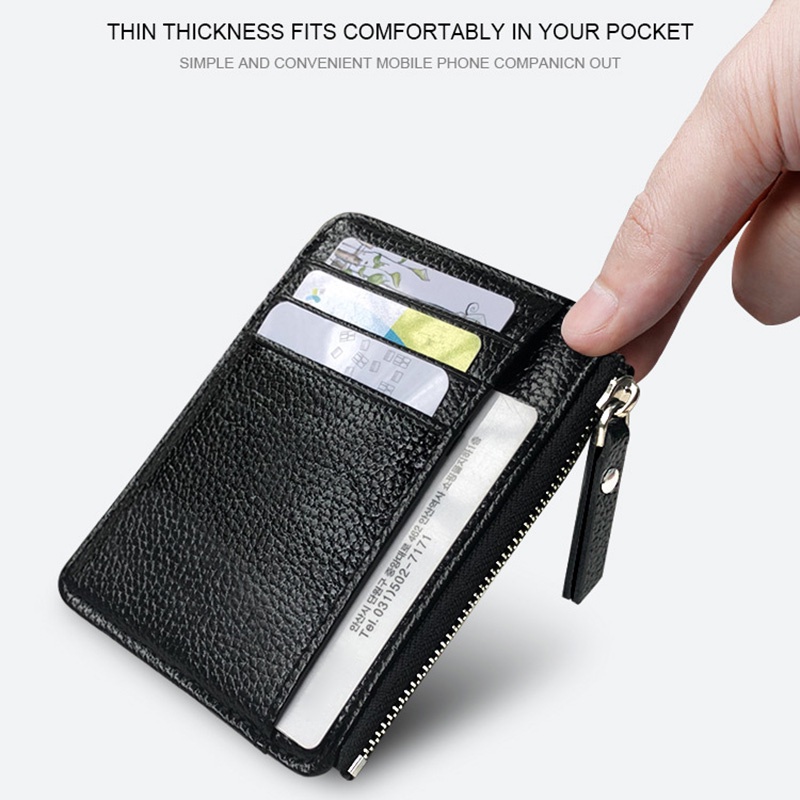 Men Wallet Solid Color Textured PU Zipper Card Holder Mini Coin Purse