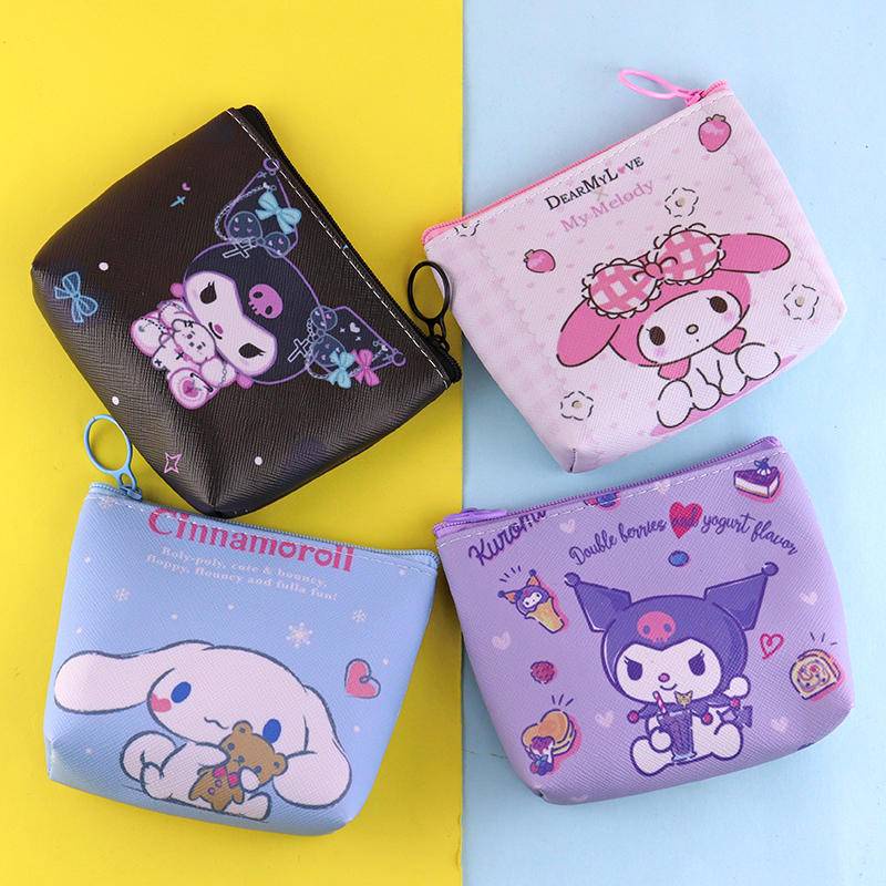 Sanrio mymelody Kuromi Cinnamoroll Coin Purses Canvas Coin Wallet Lady Girls Earphone Coin Key Money Storage Bag Zipper Pouch Kids gift