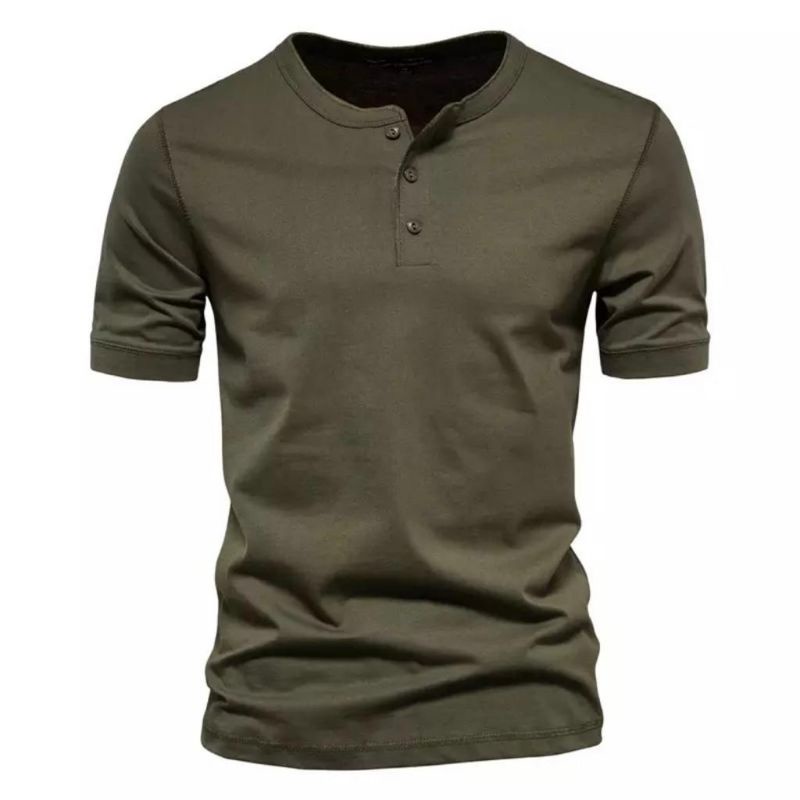 HITAM PRIA Henley Roxy Black Black Men's Short Sleeve Button Shirt