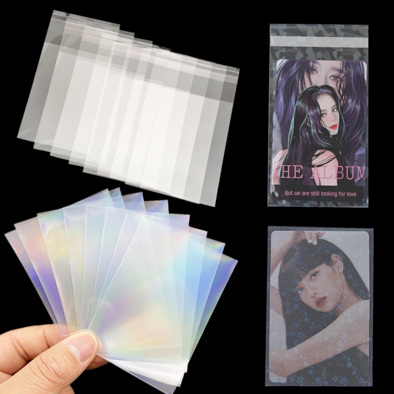 50pcs/set Laser Card Sleeves Transparent Seal Card Film Holographic Protector for Korea Idol Photo YGO MTG VG Card