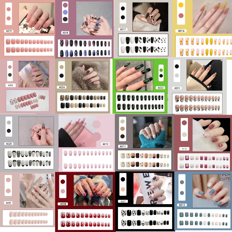 24Pcs/Set Fake Nails With Glue 30 color False Nails  DIY Artificial Fake Nails For Manicure 假指甲贴片可爱美甲贴片穿戴美甲指甲贴片可拆卸假指甲片
