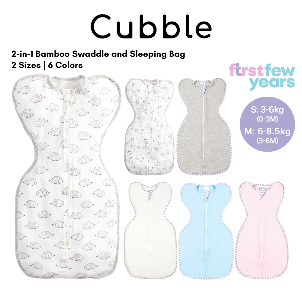 Cubble Baby Bamboo Swaddle and Sleeping Bag - Arms Up Position Baby Sleepsack 0-3M/3-6M (6 Designs)