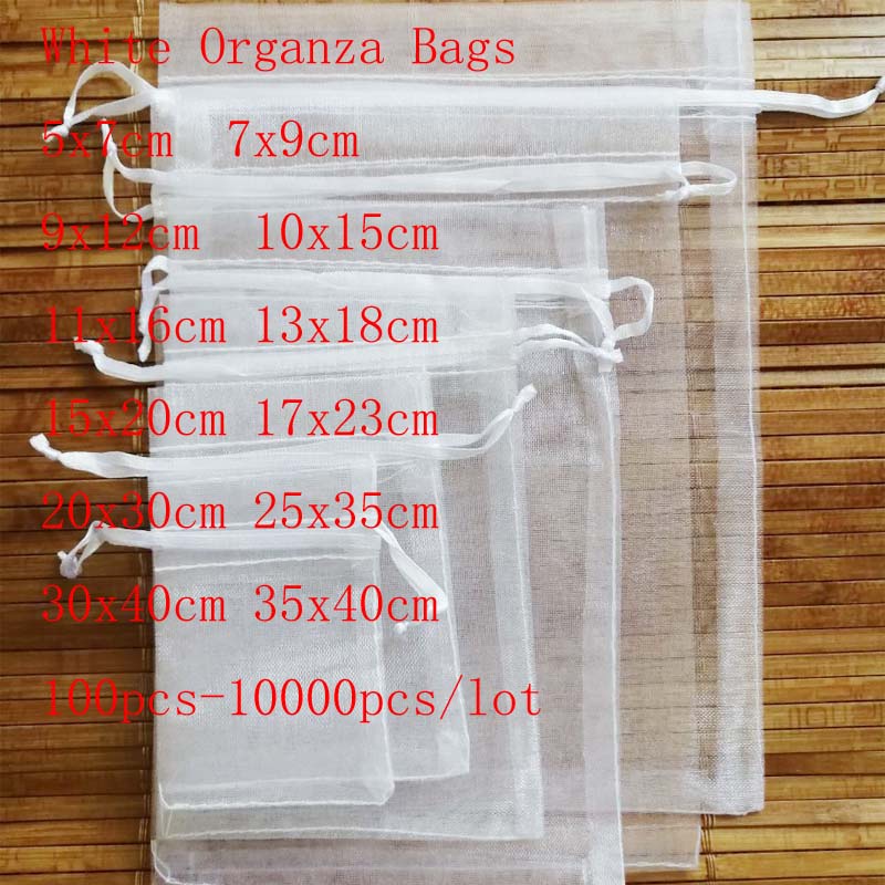 TAROW Wholesale White Drawstring Organza Bags&small Pouches Jewelry Package Bags Christmas Wedding Packaging Gift Bags